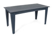 Alfresco dining table in charcoal grey, 72 inches wide by 30 inches deep, weighs 85 pounds.