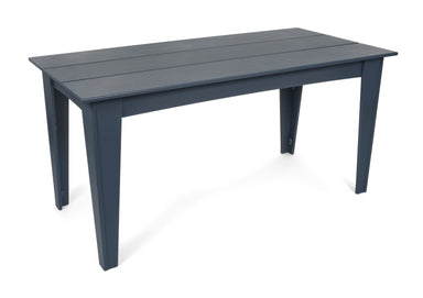 Alfresco dining table in charcoal grey, 72 inches wide by 30 inches deep, weighs 85 pounds.