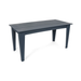 Navy rectangular outdoor dining table with four legs and slatted apron