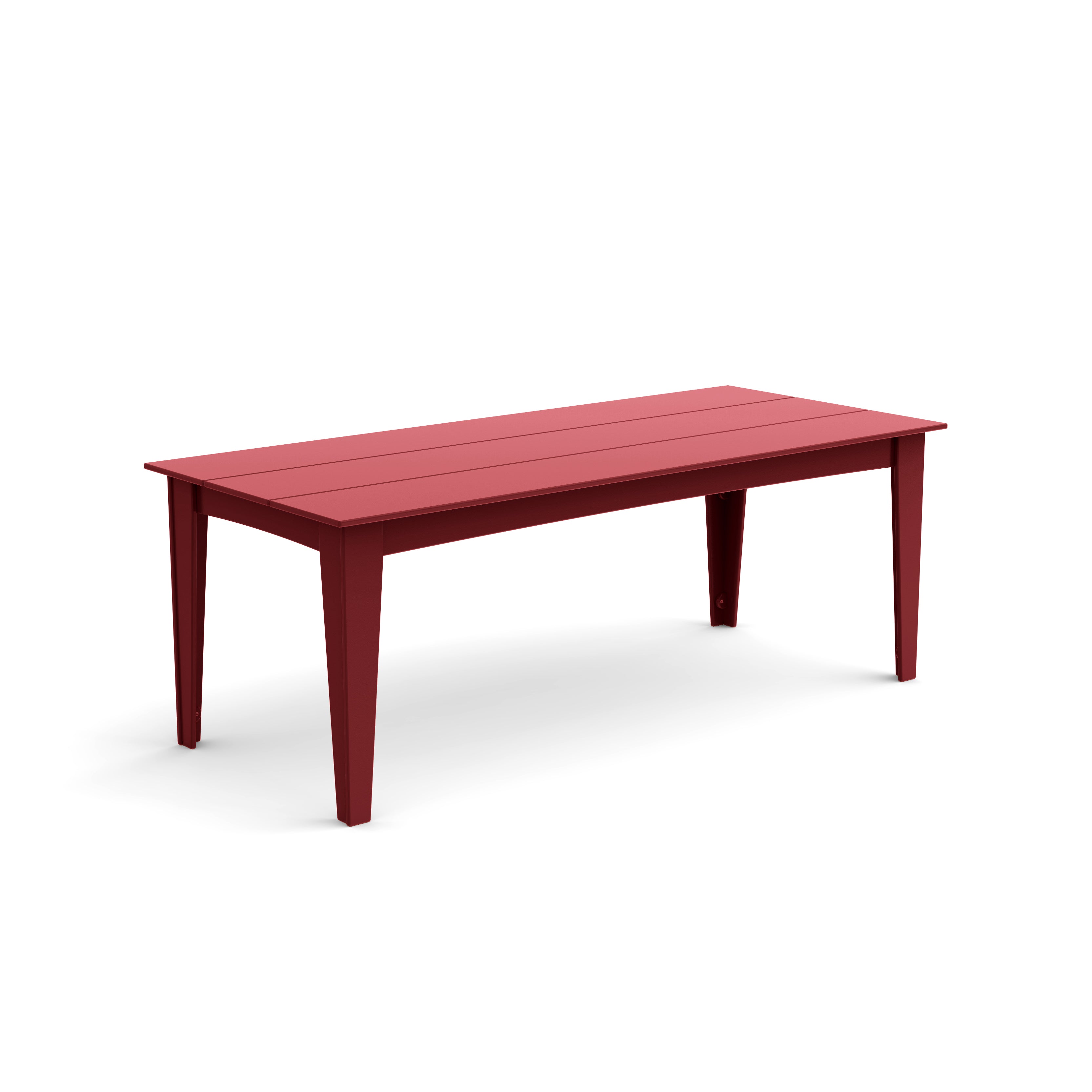 Alfresco dining table in chili red, 82-inch length for striking outdoor entertaining.