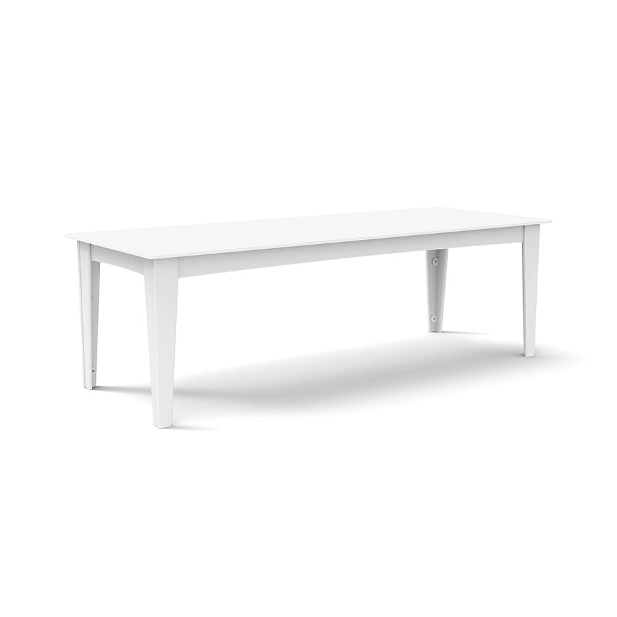 Alfresco dining table in cloud white, 95 inches long, pairs with dining chairs or benches.