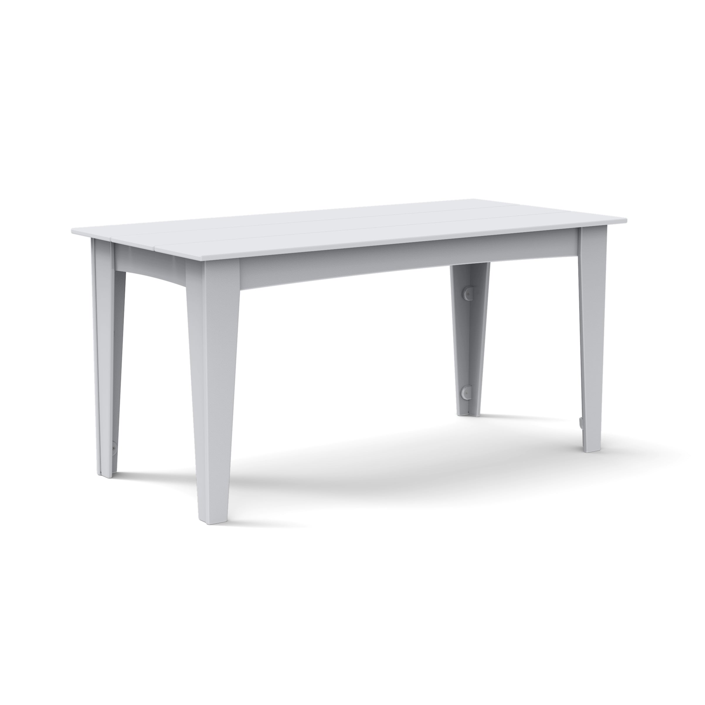 Alfresco dining table in driftwood finish, 62-inch width with optional umbrella hole available.