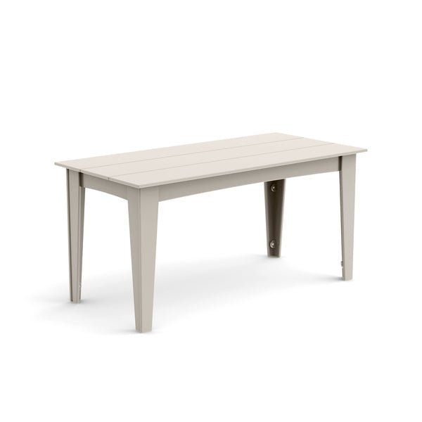 Alfresco dining table in fog grey, 62 inches wide, neutral outdoor dining table.