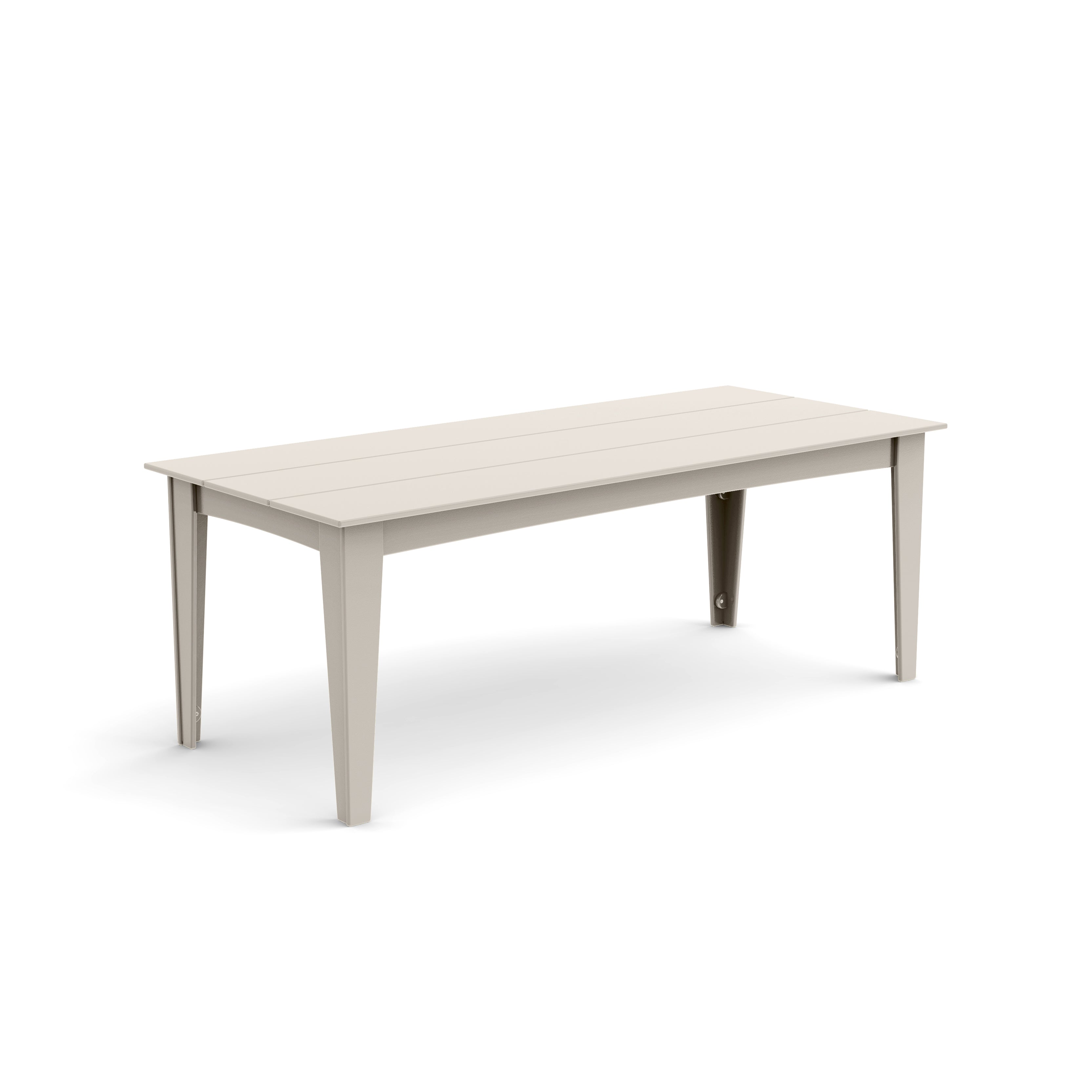 Alfresco dining table in fog grey, 82 inches wide, subtle outdoor table option.
