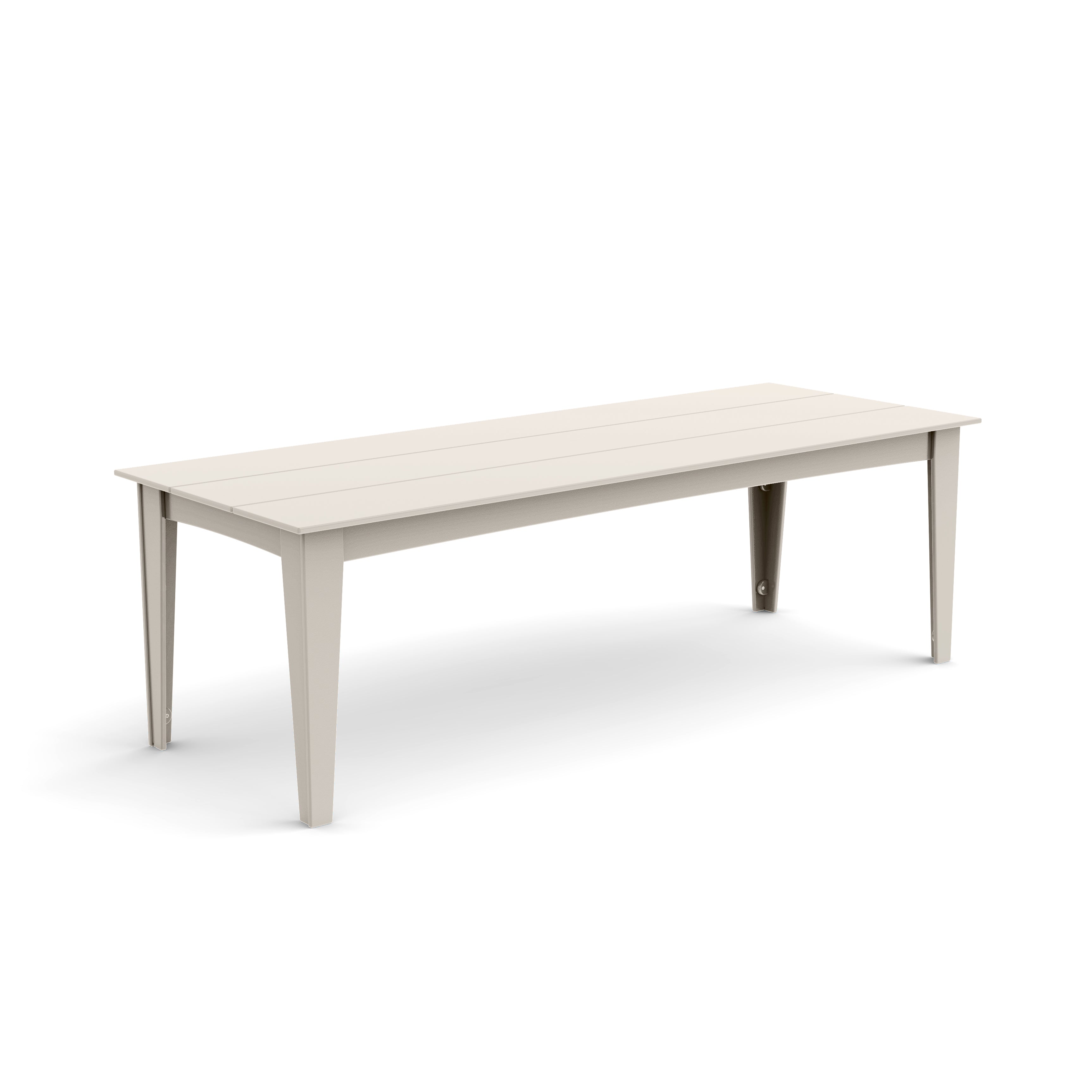 Alfresco dining table in fog, 95 inches wide, largest size for outdoor entertaining.