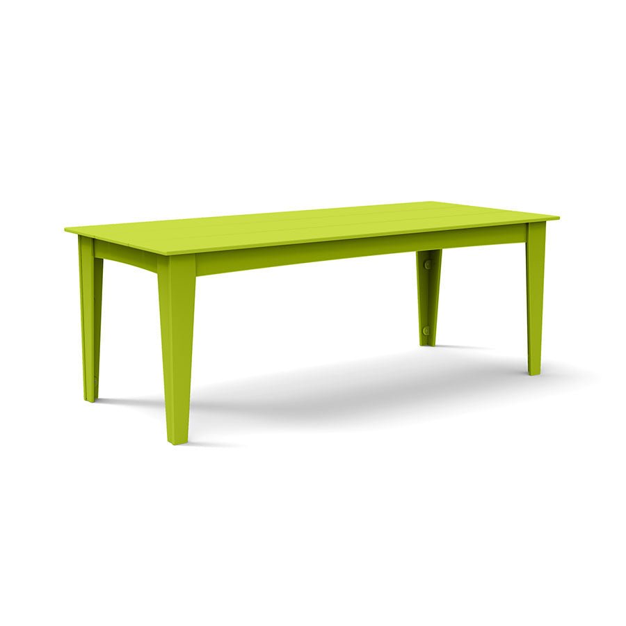 Alfresco dining table in leaf green, 82-inch length with recycled plastic frame and top.