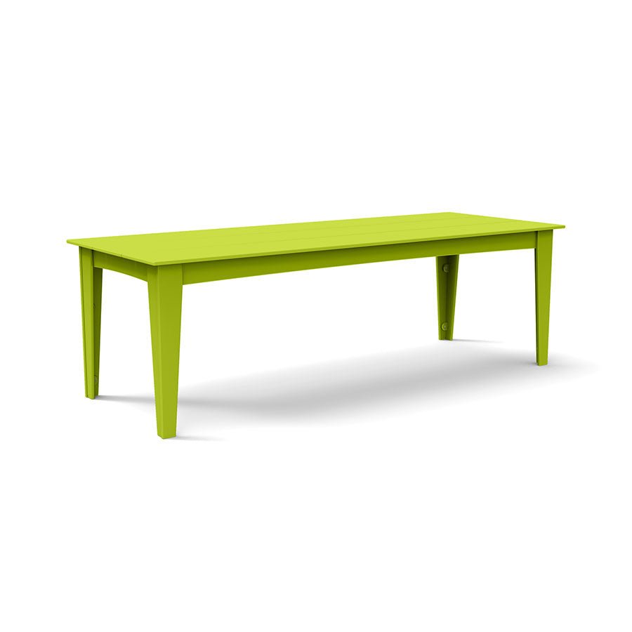 Alfresco dining table in leaf green, 95-inch length for large outdoor entertaining spaces.