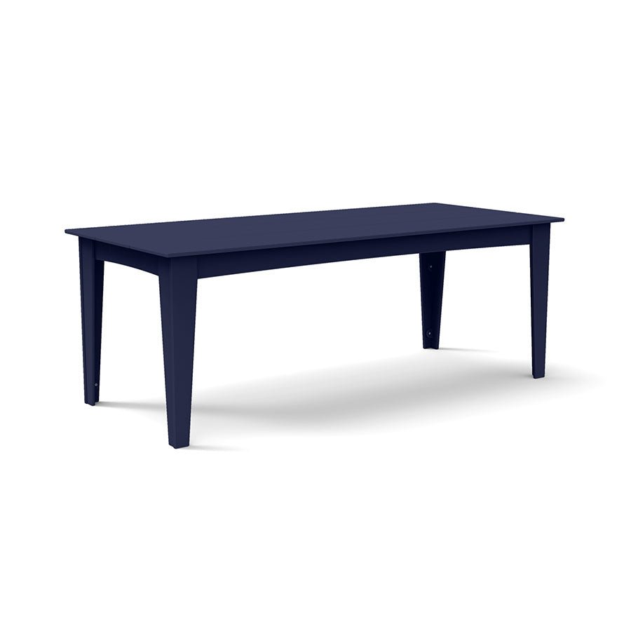 Alfresco dining table in navy blue, 82-inch width, durable outdoor table requiring no maintenance.