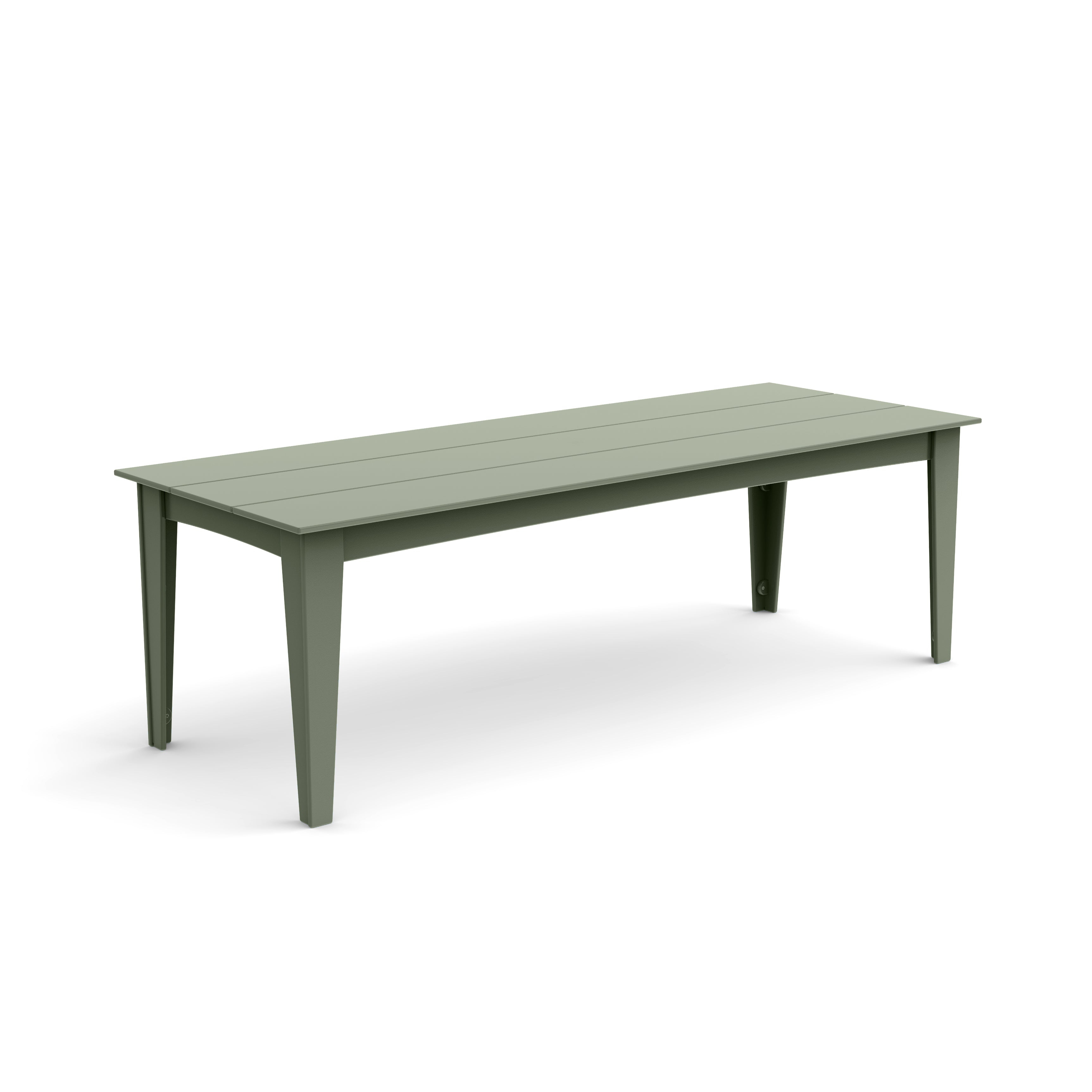 Alfresco dining table in sage, 95 inches wide, largest size for outdoor entertaining.