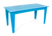 Alfresco dining table in sky blue, 72-inch width for cheerful outdoor dining spaces.
