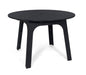 Alfresco Round patio table in black with recycled plastic top and four separate legs.