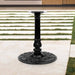 Black cast table base with ornate round base plate and central pedestal