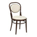 Wood side chair with curved backrest, dark finish, beige upholstered seat