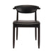 Dark brown side chair with black upholstered seat and rounded backrest, front view