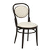 Wood side chair with curved backrest and ring base, dark finish, beige seat cushion