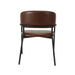 Arlo arm chair with brown leather-look seat and curved back, black legs