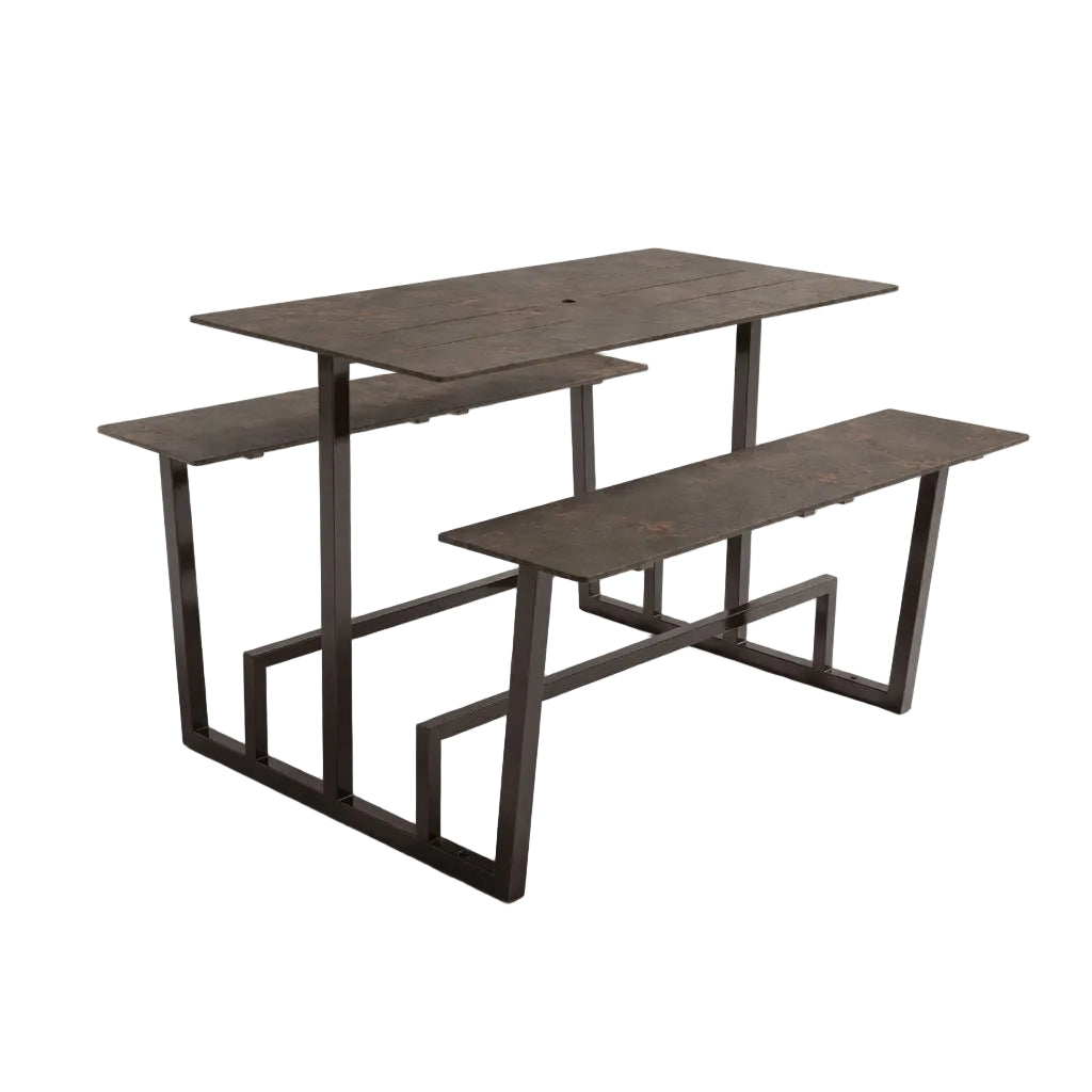 Double-top table with dark metal frame and two rectangular tops in charcoal gray finish.