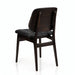Sutton side chair with black padded seat and dark wood backrest, curved top panel