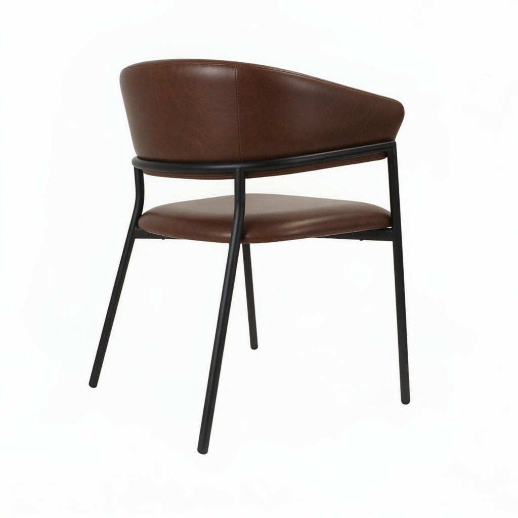 Arlo arm chair with brown leather-look seat and back, black metal frame