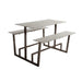 Monterey table set with concrete-look rectangular top, matching bench, bronze metal frame