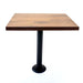 Origin restaurant table base with natural wood top and black metal pedestal base with round foot