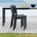 Zurich arm chair in dark gray with perforated back and seat, curved armrests
