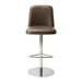 Upholstered bar stool with chrome base and dark taupe seat
