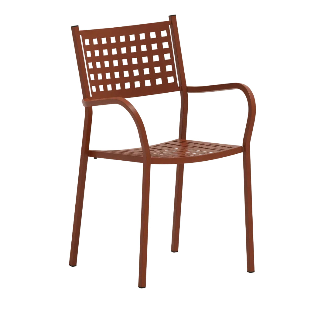 Zurich arm chair in terracotta with perforated back and seat, curved armrests
