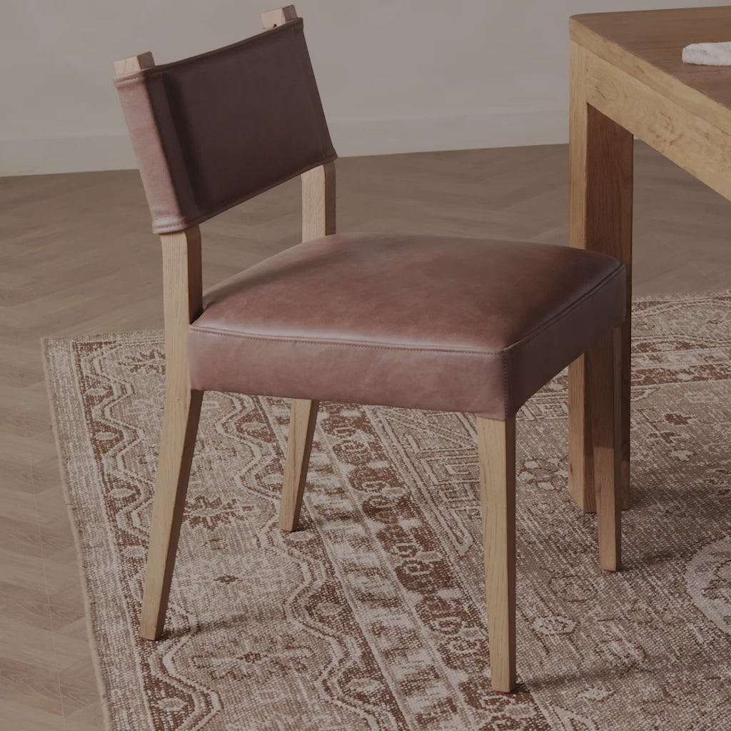 Ferris Dining Chair, Palermo Cigar leather back with upholstered performance seat.