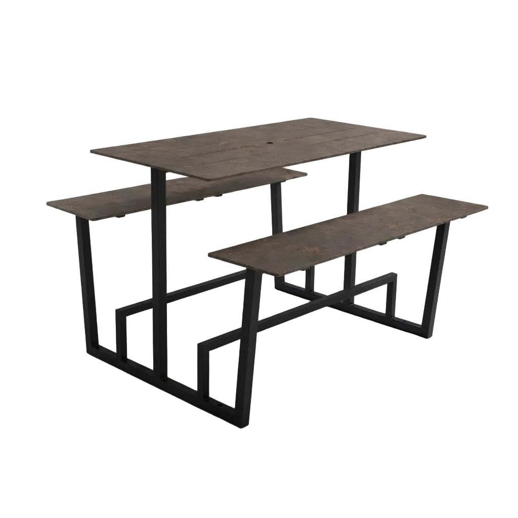 Double-top table with black metal frame and two rectangular tops in dark concrete gray.