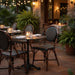 Woven dining side chair with oval perforated back and black-and-white striped seat