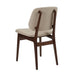 Upholstered side chair with light beige seat and back, dark wood arms and legs