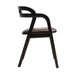 Dark wood arm chair with curved open back and padded seat
