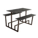 Monterey table with dark gray concrete top and bronze metal base, includes two side shelves.