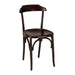 Hazelyn side chair with round dark wooden seat and curved back, dark walnut finish.