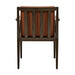 Orange leather arm chair with dark wood slatted sides and cushioned back